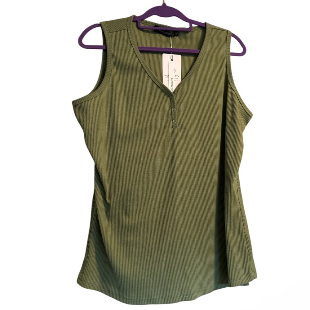 3/$7 Merokeety Olive Green Ribbed Top size XXL